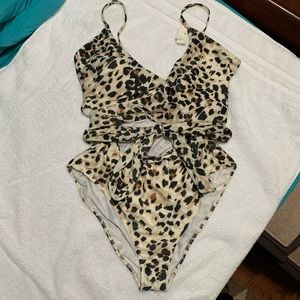 Cheetah print one piece wrap bathing suit